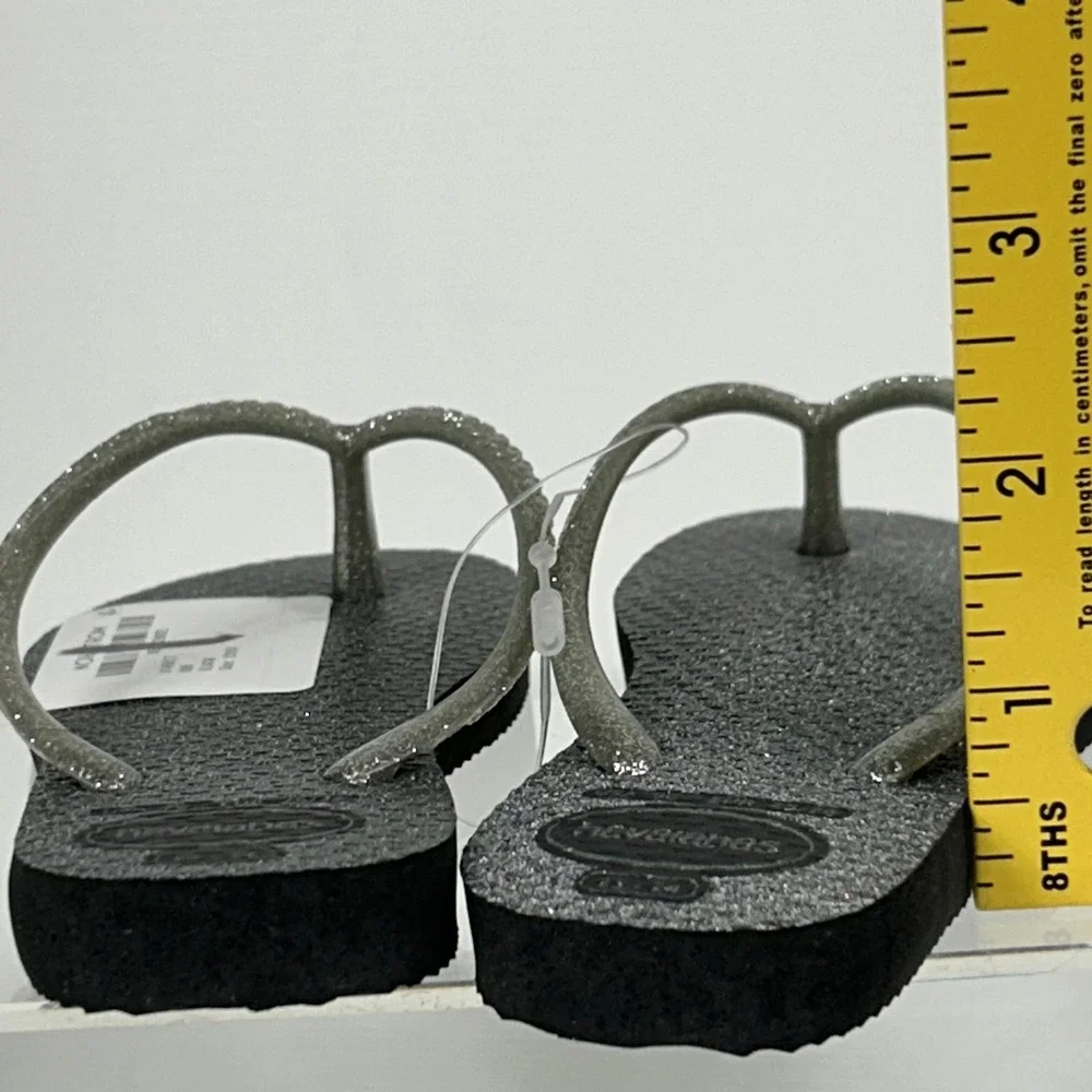 Havaianas Girls Size 9C 9 C Glittery Silver Black Flip Flops Sparkle Thong Child